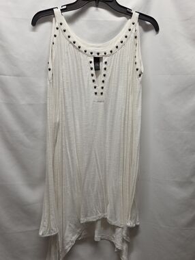 INC International Concepts Ivory Studded V-Neck Cold Shoulder Tunic Lagenlook